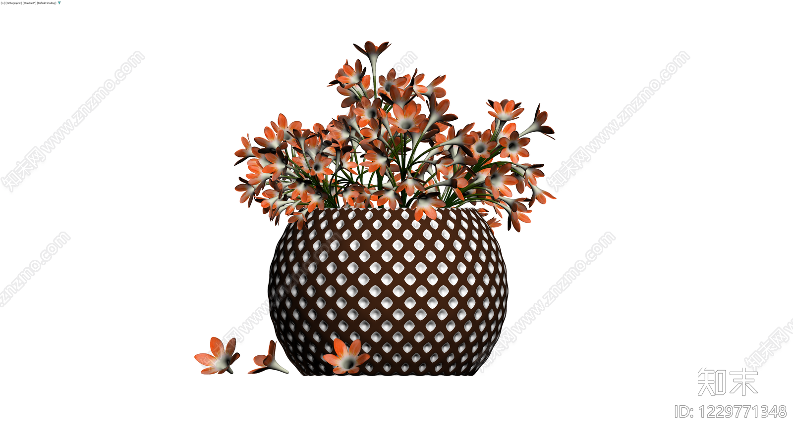 镂空球体花盆与花卉组合3D模型下载【ID:1229771348】