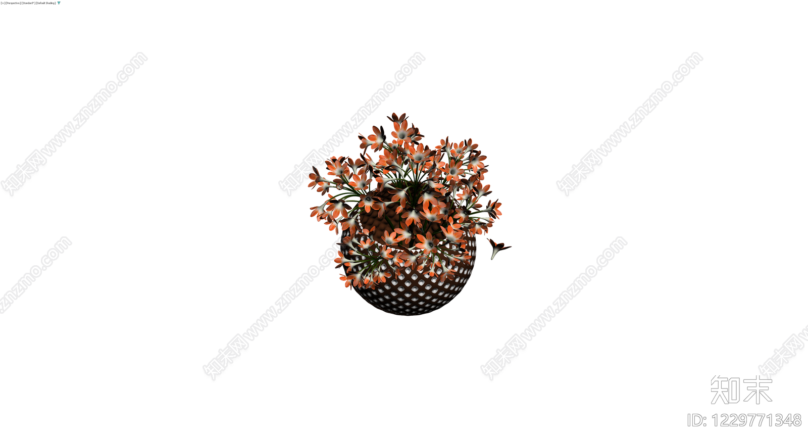 镂空球体花盆与花卉组合3D模型下载【ID:1229771348】