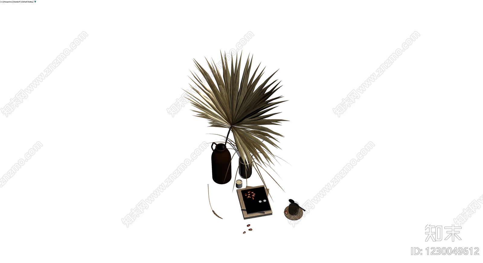 盆栽植物与静物组合3D模型下载【ID:1230049612】