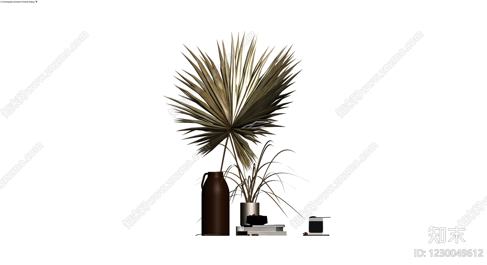盆栽植物与静物组合3D模型下载【ID:1230049612】