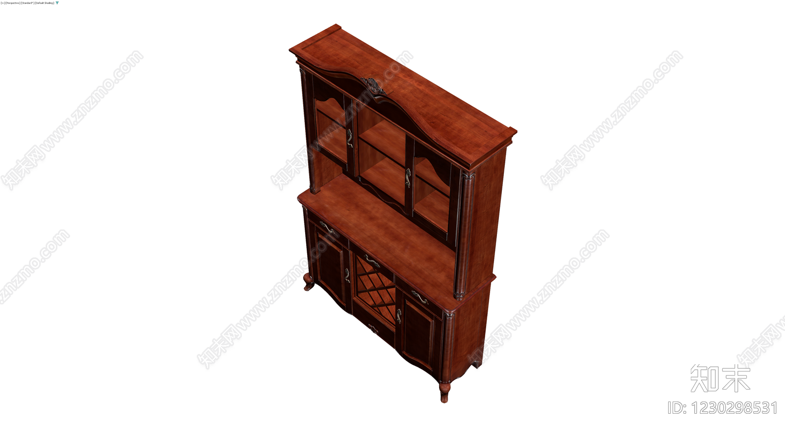 复古木质餐边柜组合3D模型下载【ID:1230298531】