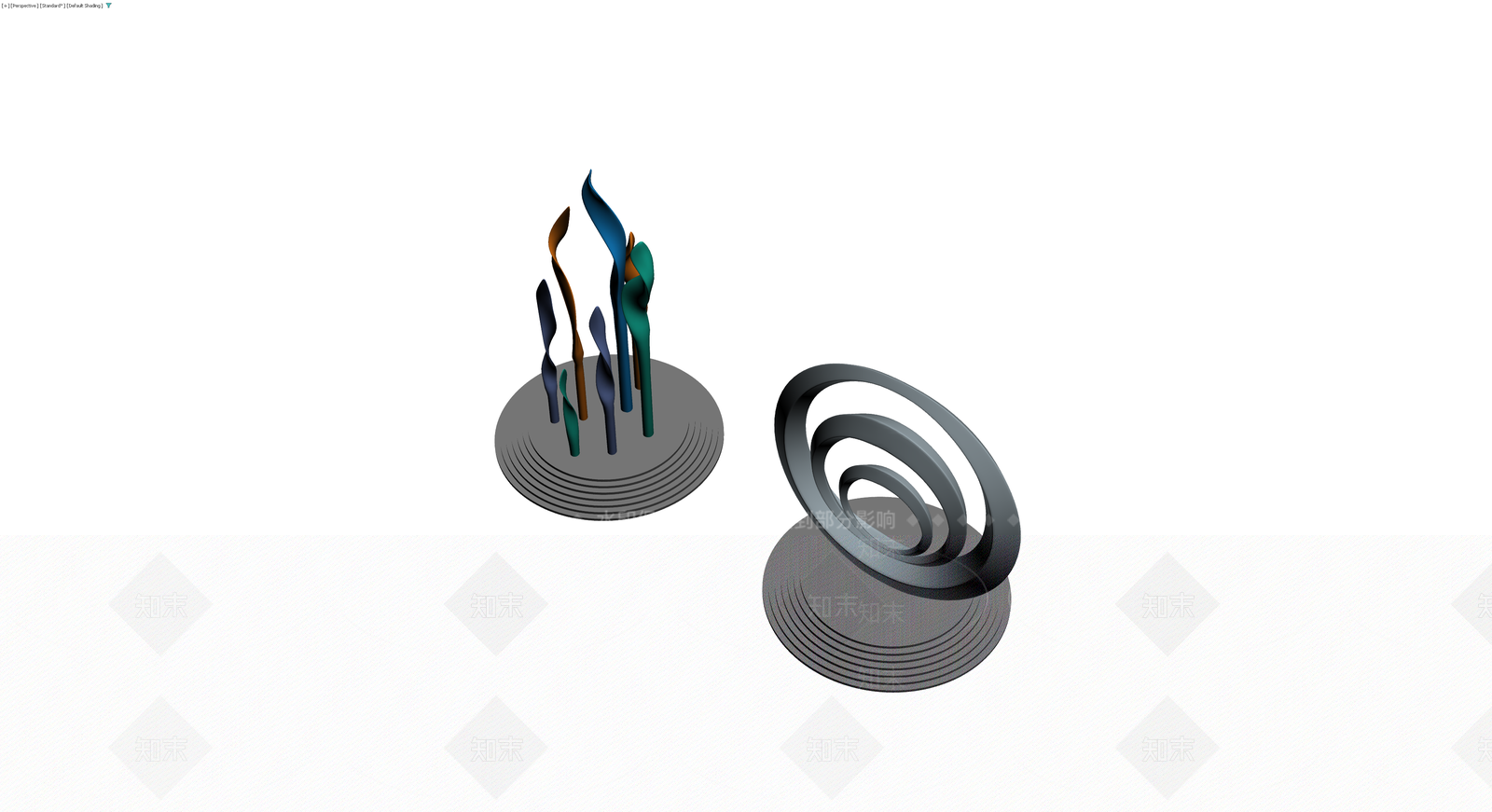 抽象金属雕塑组合3D模型下载【ID:1229889124】