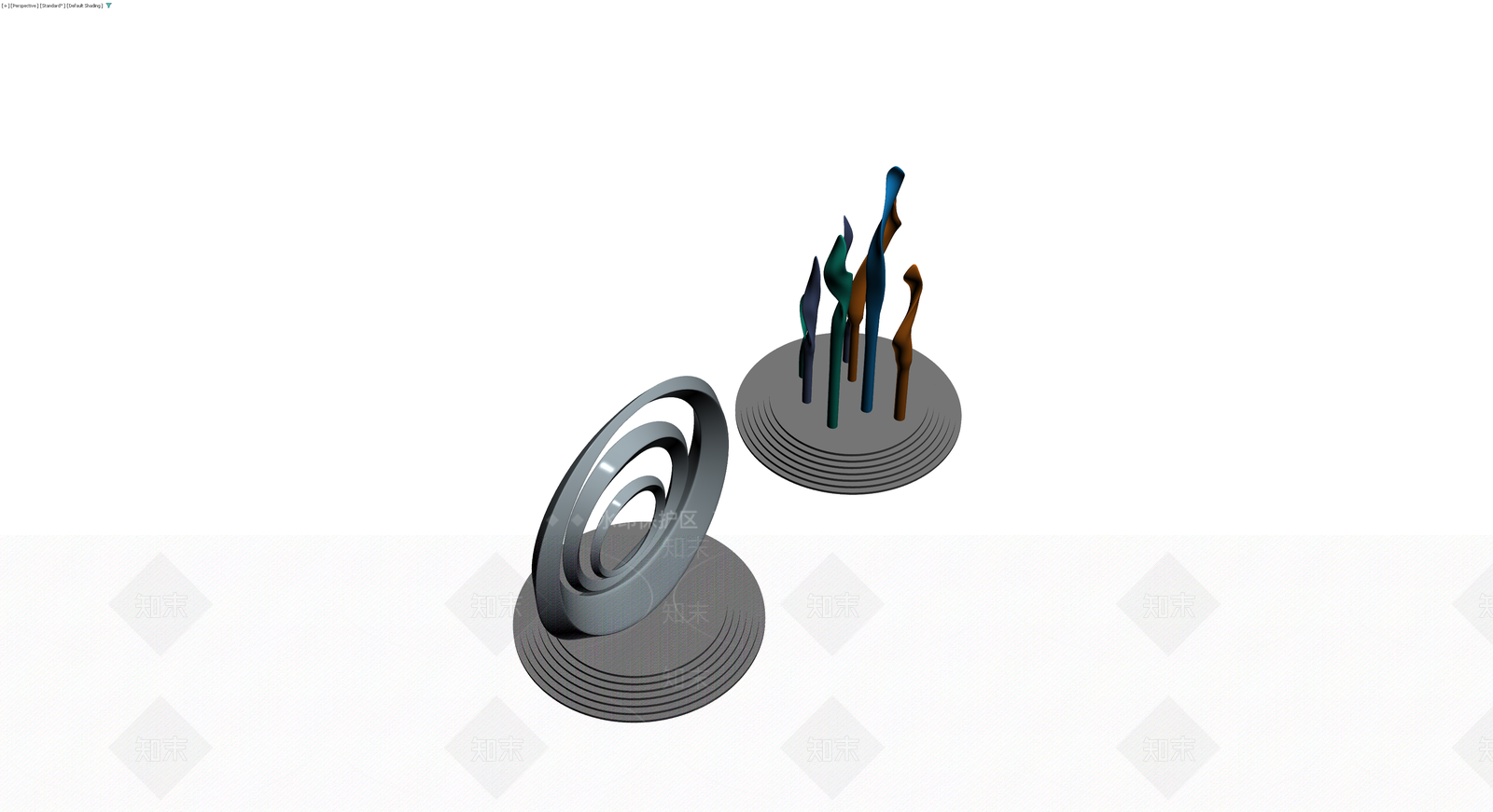 抽象金属雕塑组合3D模型下载【ID:1229889124】