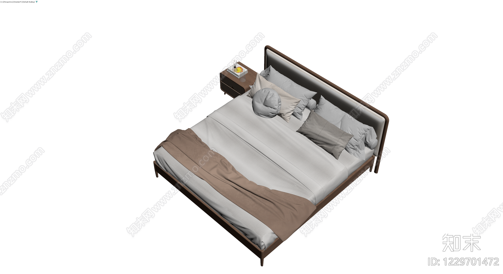 现代双人床配床头柜组合3D模型下载【ID:1229701472】