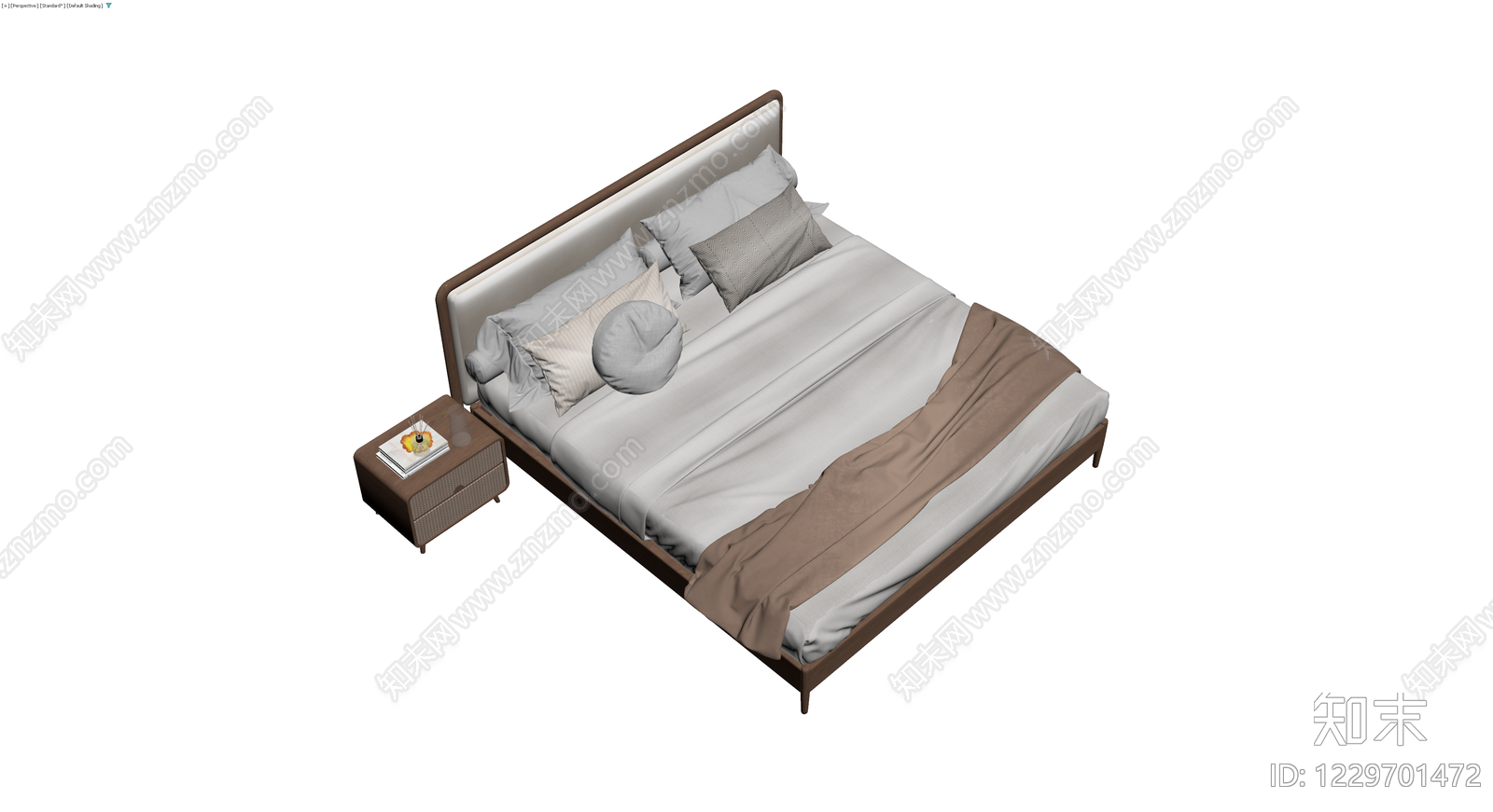 现代双人床配床头柜组合3D模型下载【ID:1229701472】