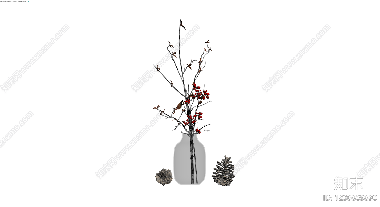 干枝浆果花瓶摆件3D模型下载【ID:1230869890】