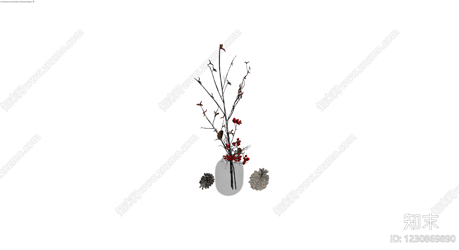 干枝浆果花瓶摆件3D模型下载【ID:1230869890】