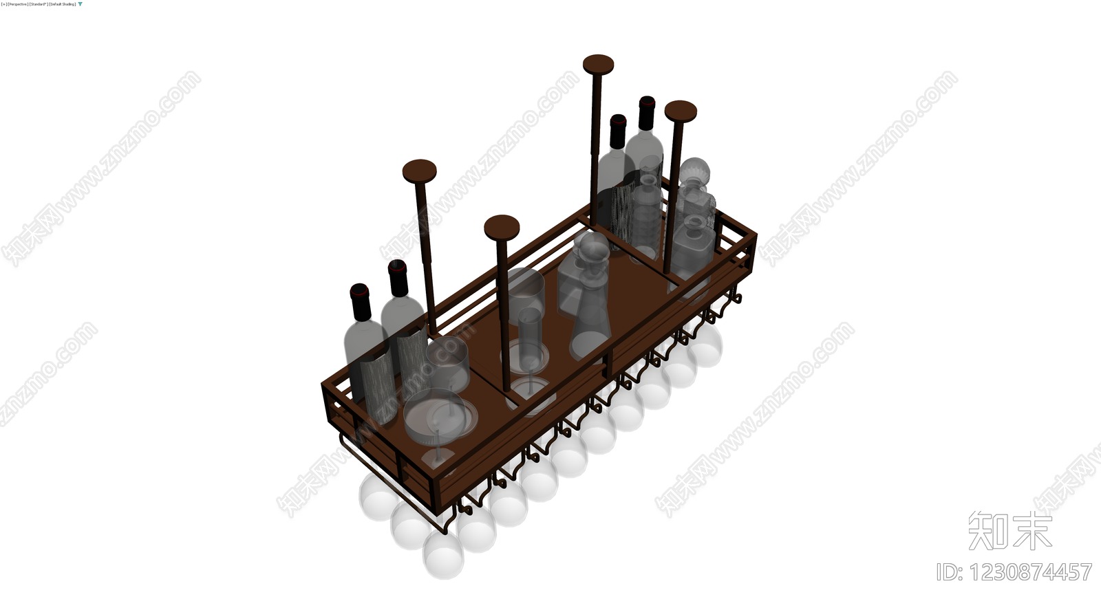 带酒具的木质服务推车3D模型下载【ID:1230874457】