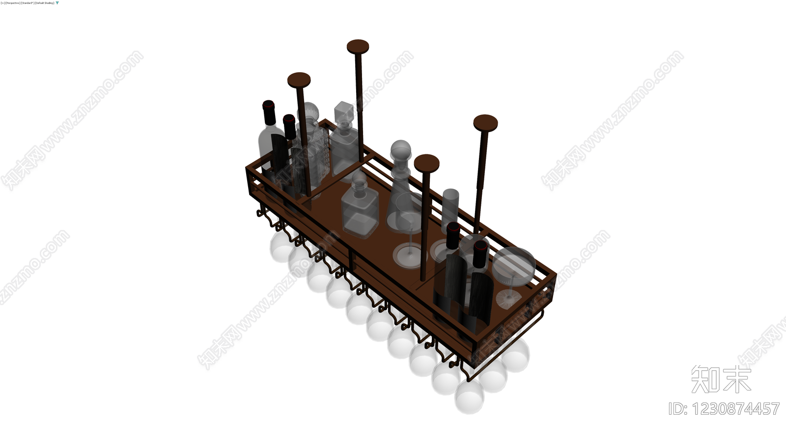 带酒具的木质服务推车3D模型下载【ID:1230874457】