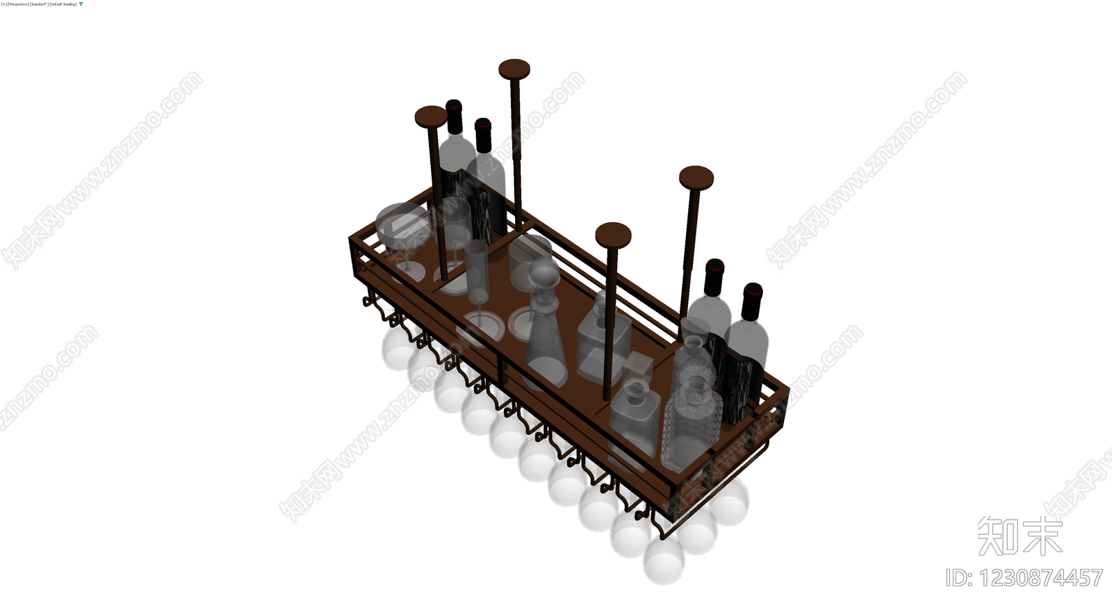 带酒具的木质服务推车3D模型下载【ID:1230874457】