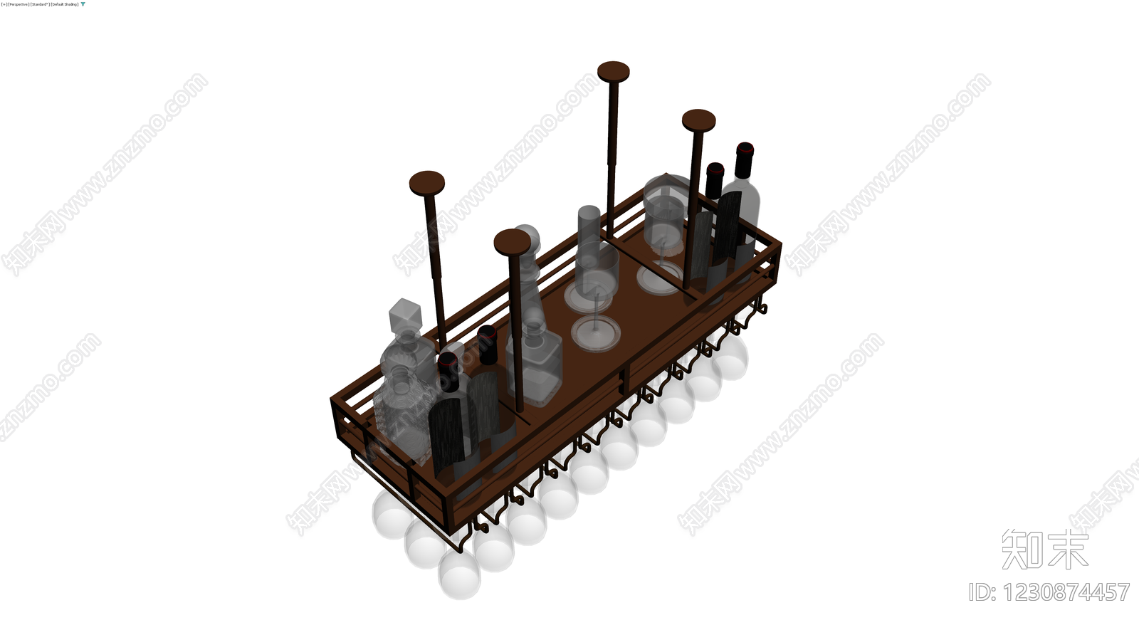 带酒具的木质服务推车3D模型下载【ID:1230874457】