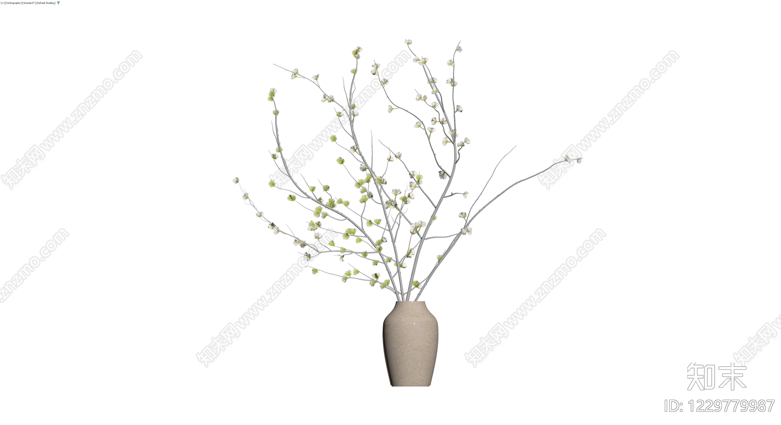 陶瓷花瓶插枝盆栽3D模型下载【ID:1229779987】