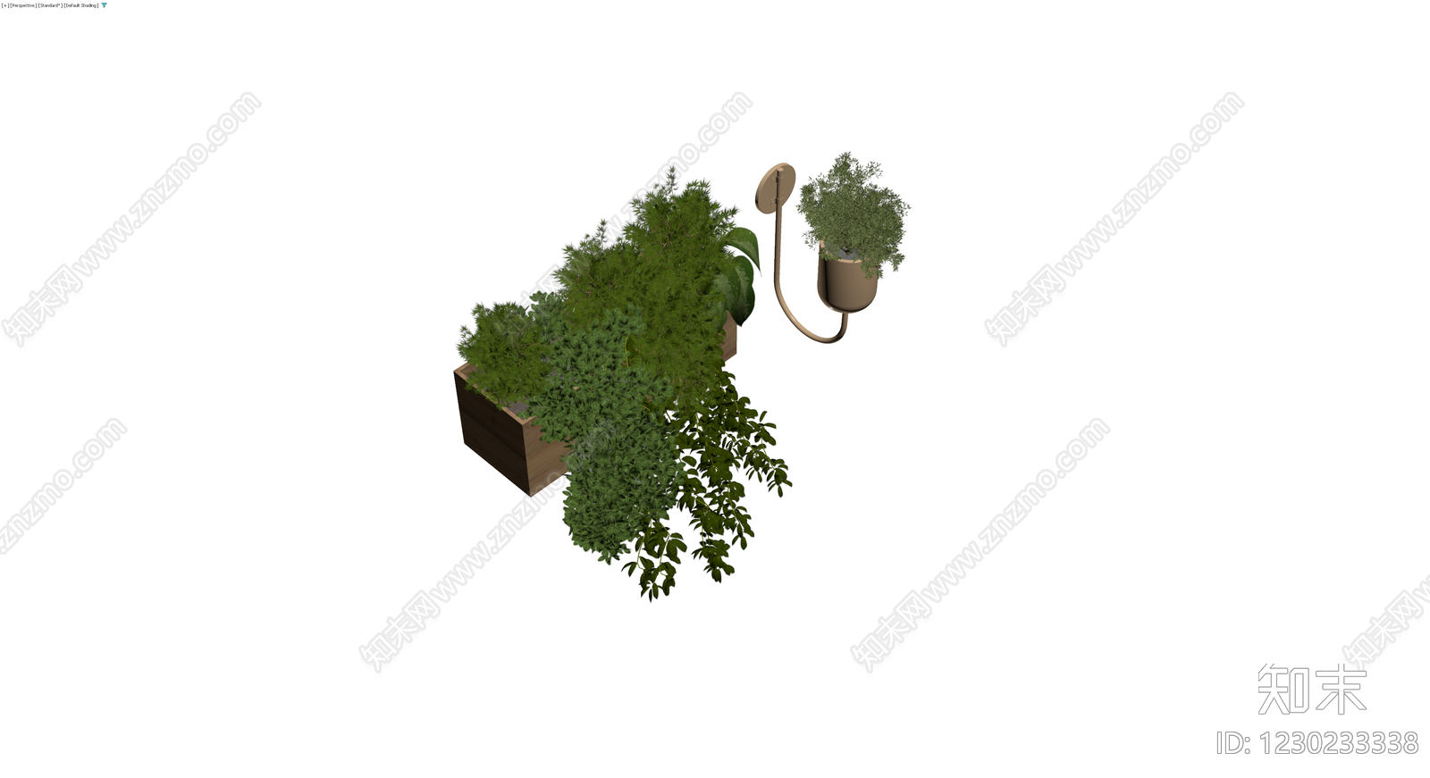 木质花箱与壁挂盆栽组合3D模型下载【ID:1230233338】