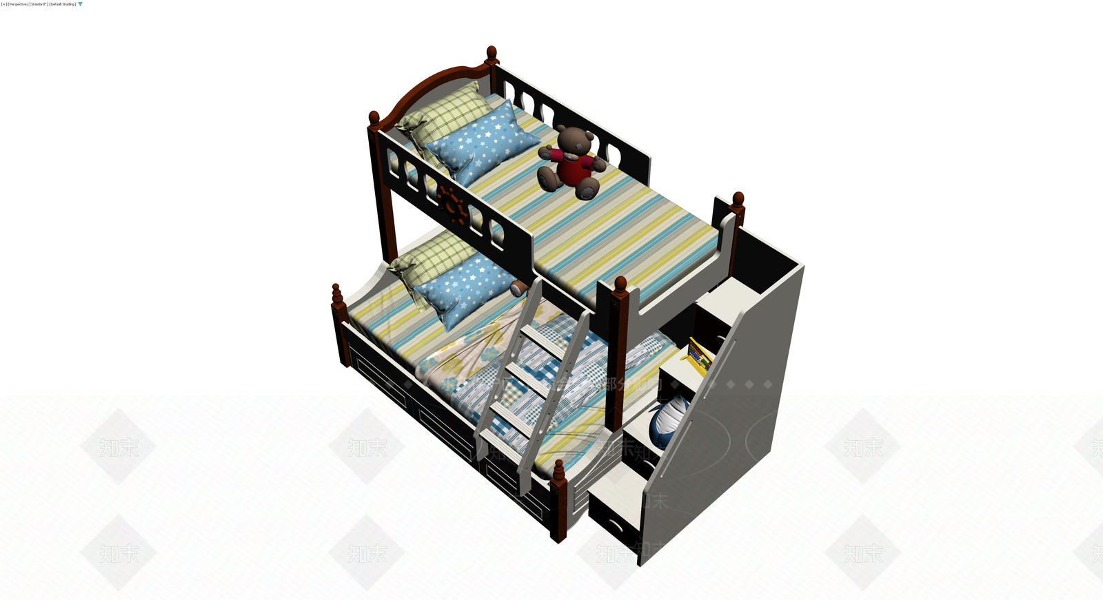 多功能儿童双层床组合3D模型下载【ID:1230441465】