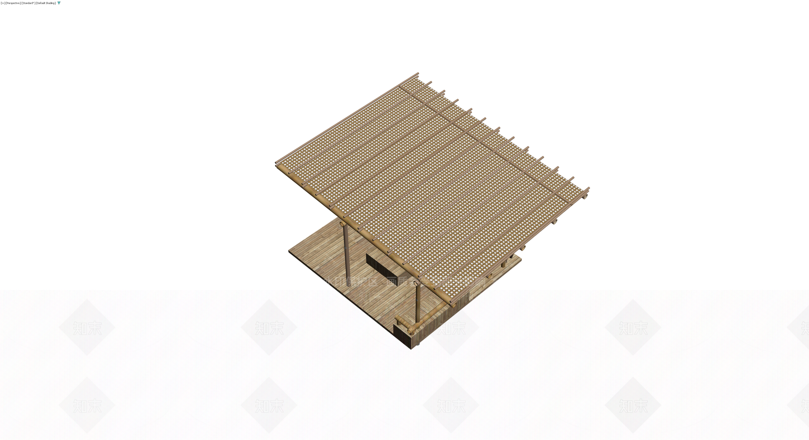 木质格栅凉亭结构3D模型下载【ID:1229842686】
