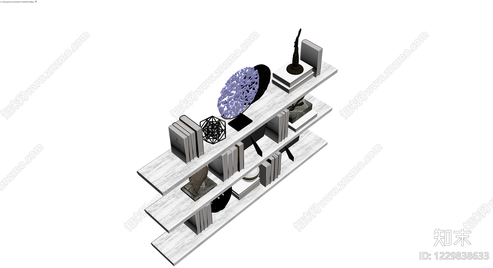 三层置物架及摆件组合3D模型下载【ID:1229838633】