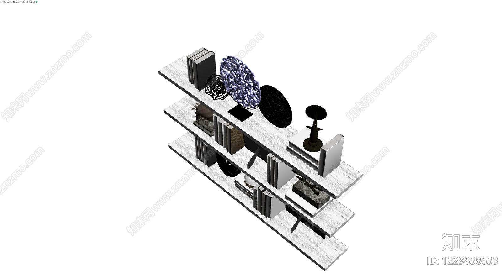 三层置物架及摆件组合3D模型下载【ID:1229838633】