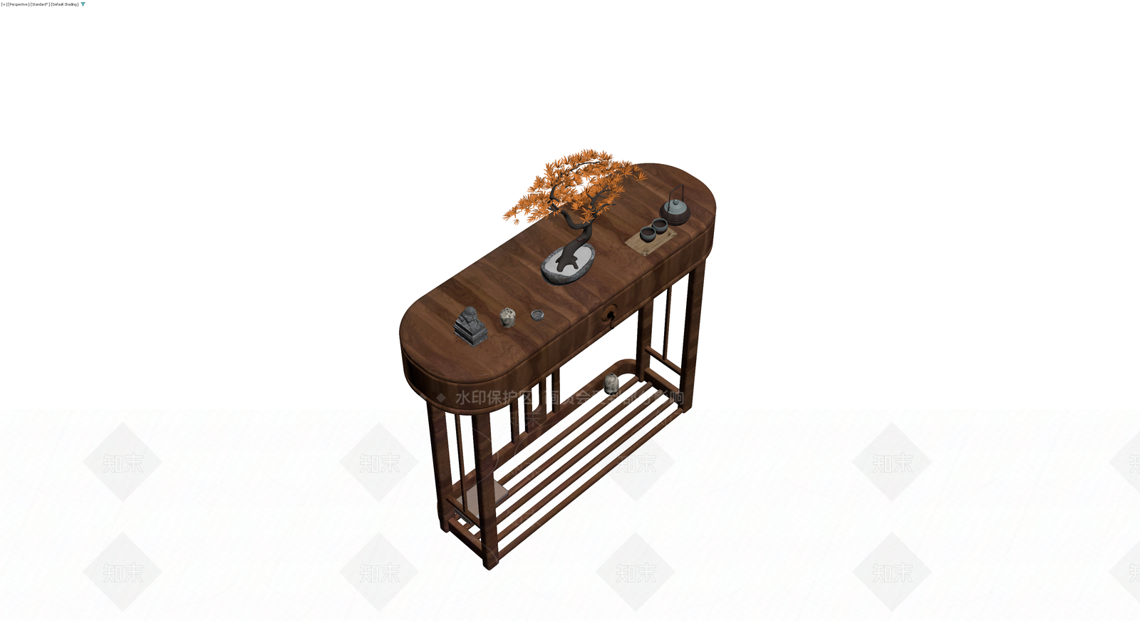 中式实木条案带摆件3D模型下载【ID:1229970934】