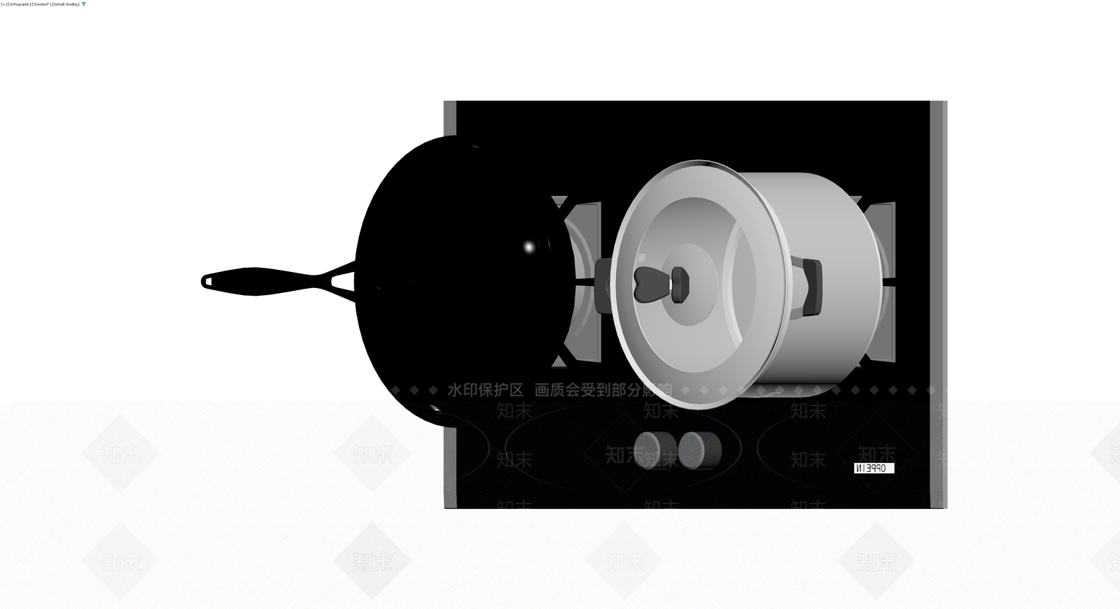 黑色燃气灶带锅具组合3D模型下载【ID:1230741128】