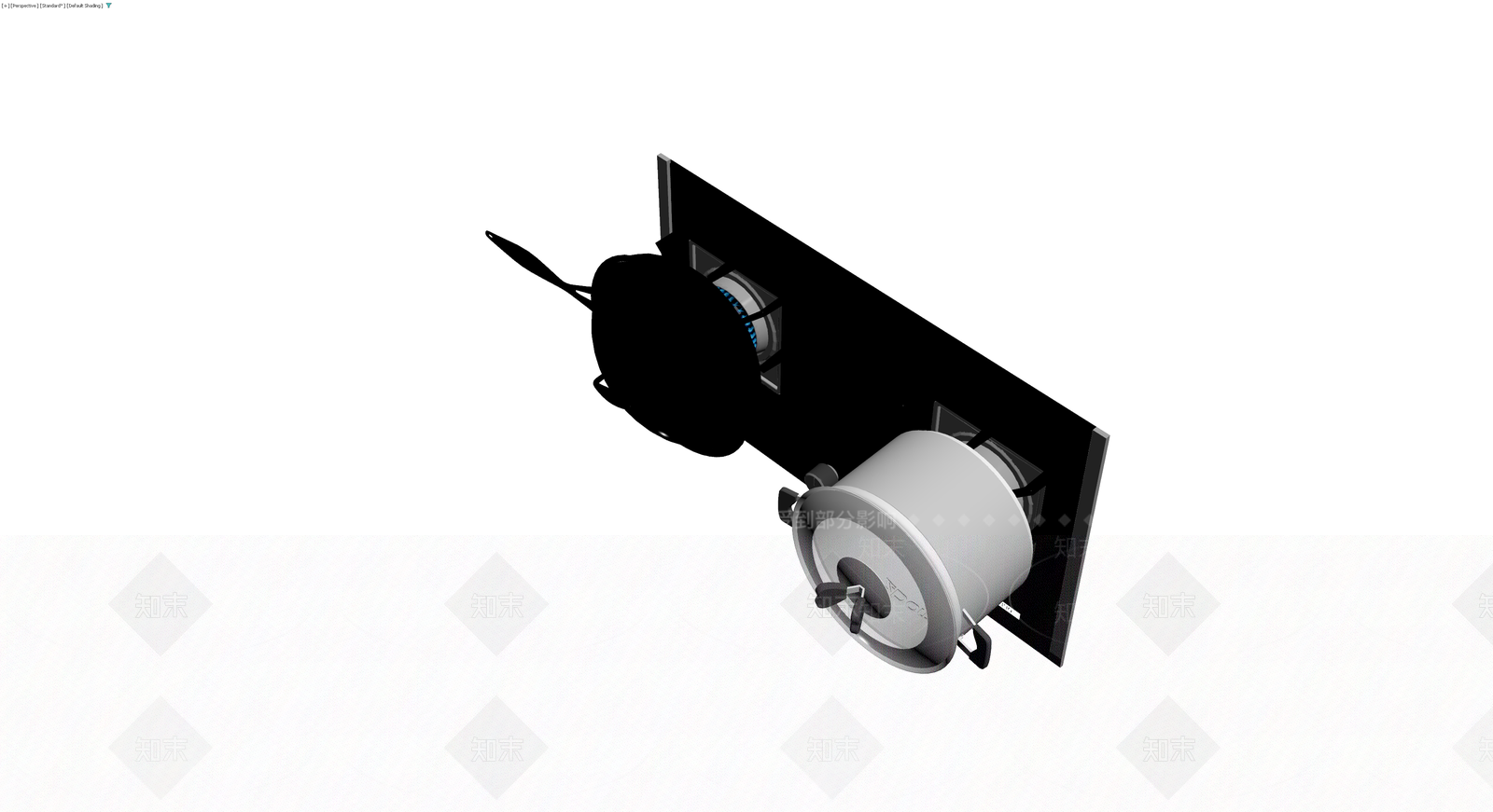 黑色燃气灶带锅具组合3D模型下载【ID:1230741128】