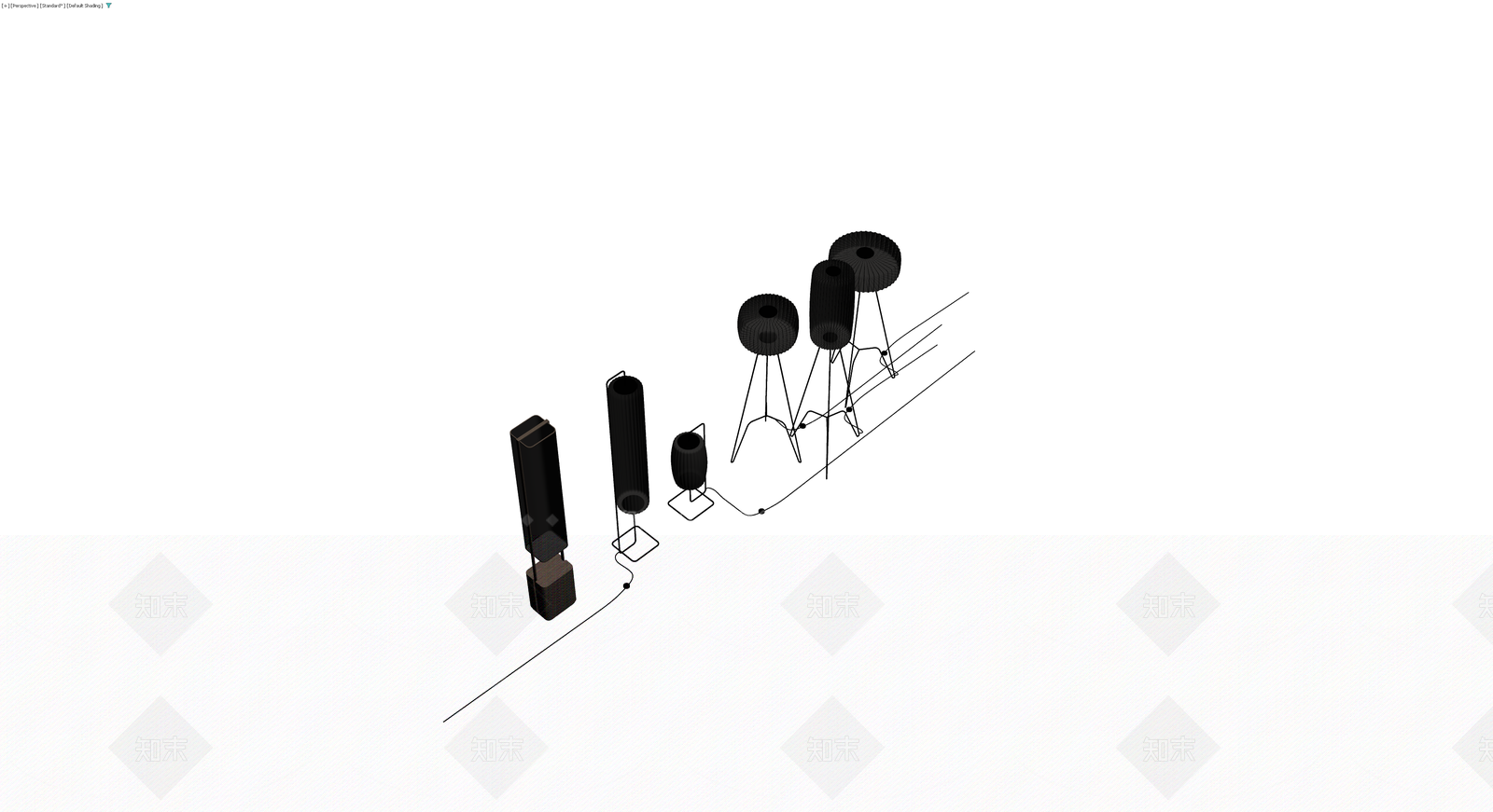 黑色现代落地灯组合3D模型下载【ID:1230591910】