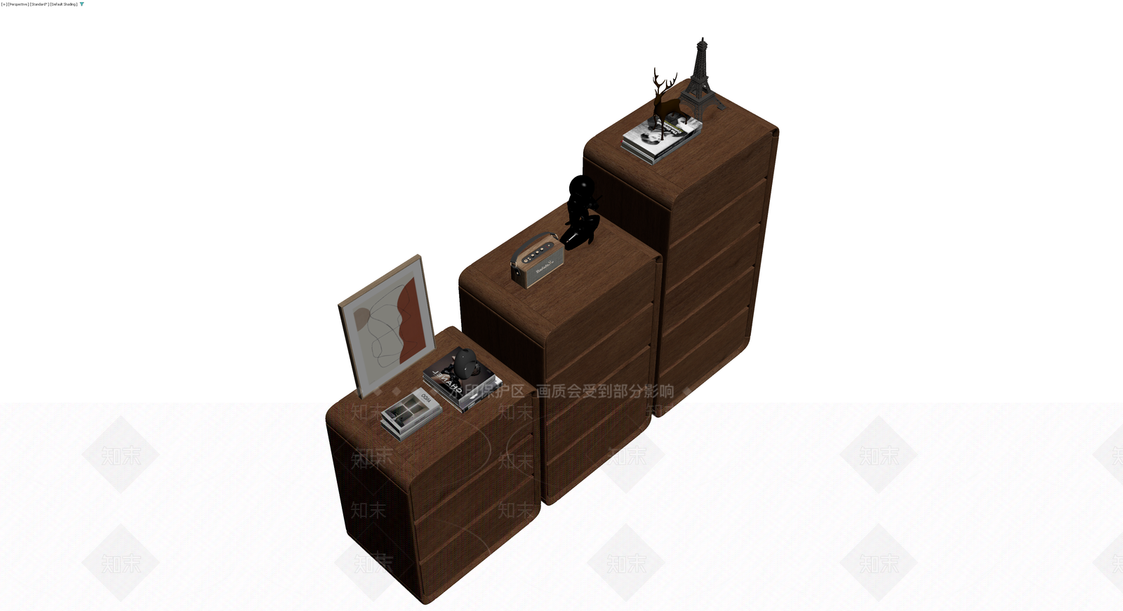 木质组合斗柜及摆件3D模型下载【ID:1230540252】
