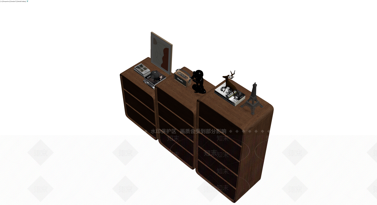 木质组合斗柜及摆件3D模型下载【ID:1230540252】