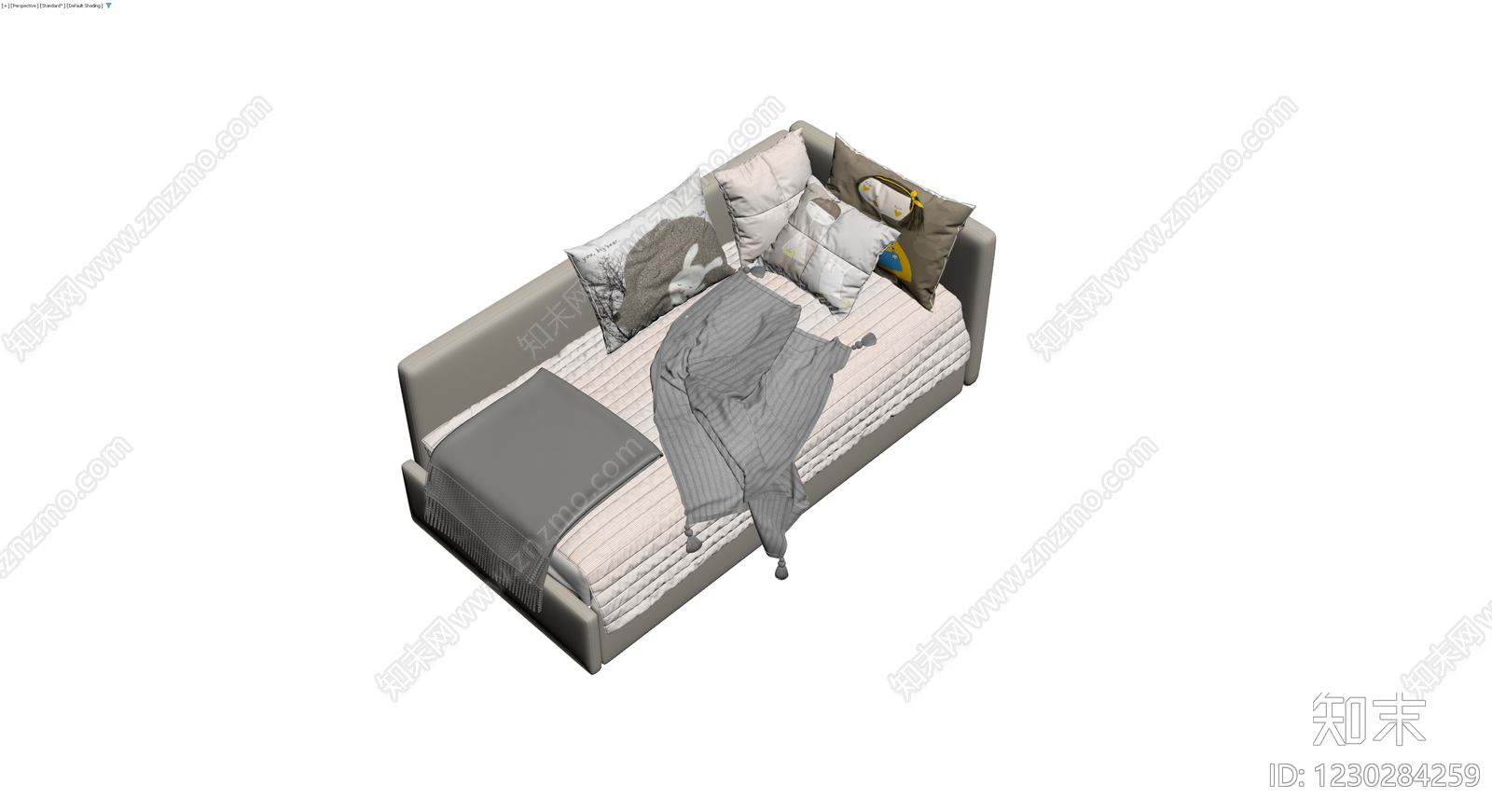 现代双人床及床品组合3D模型下载【ID:1230284259】