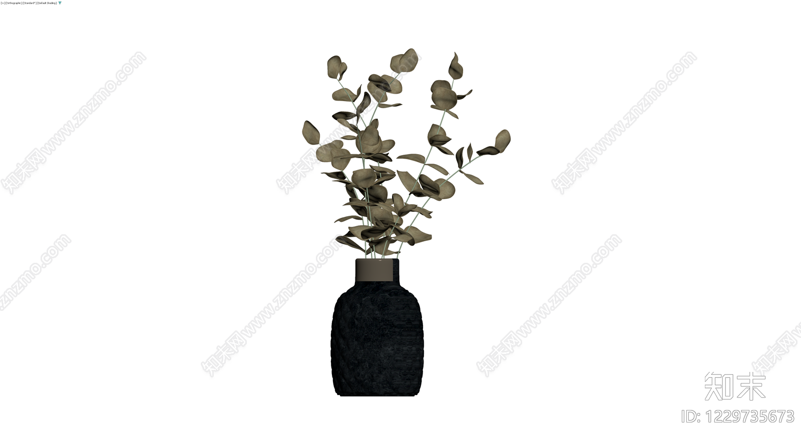 黑色纹理花瓶配尤加利叶3D模型下载【ID:1229735673】