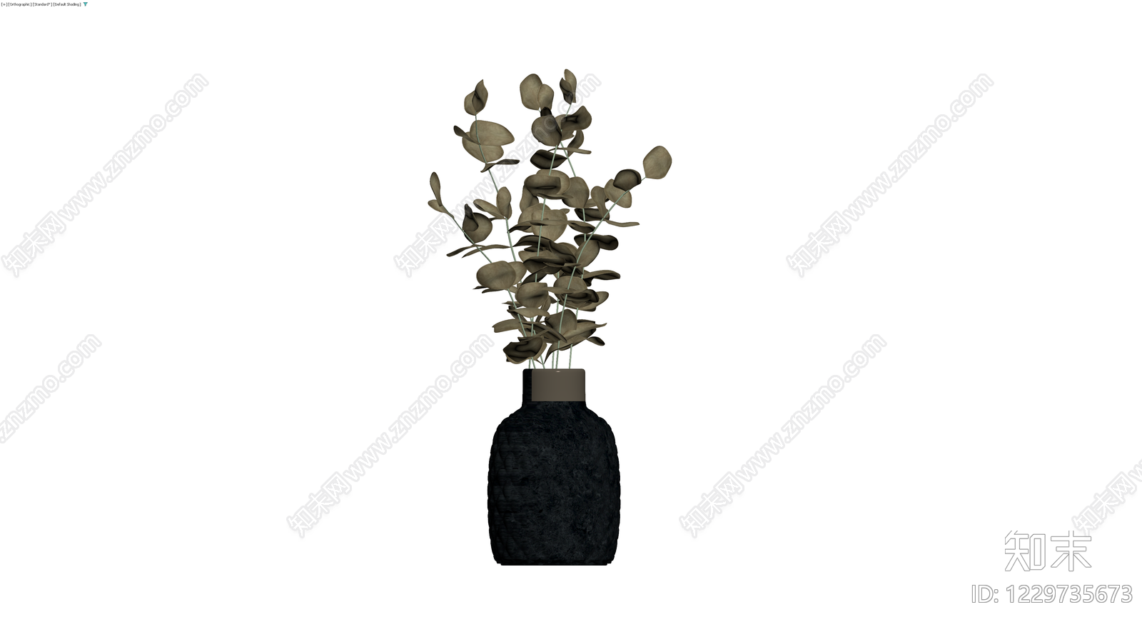 黑色纹理花瓶配尤加利叶3D模型下载【ID:1229735673】
