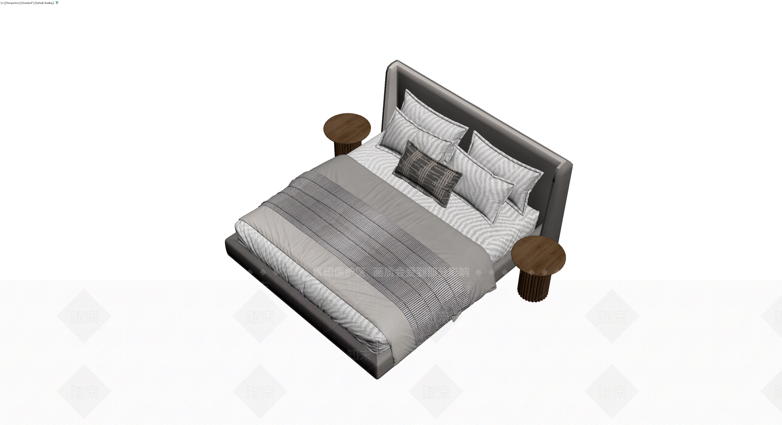 双人床配床头柜组合3D模型下载【ID:1229653870】
