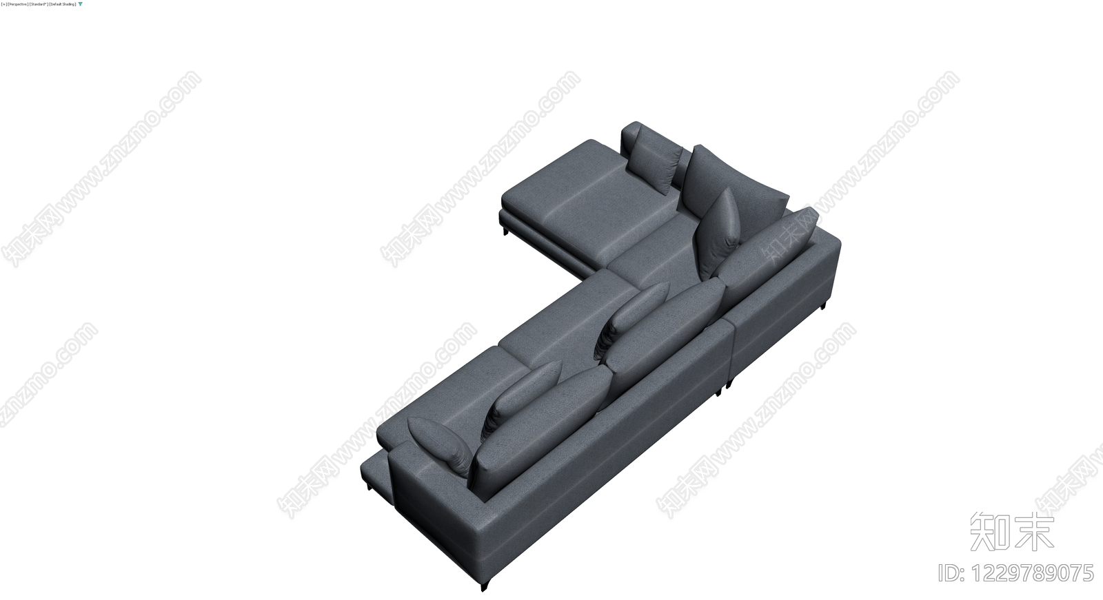 灰色布艺L型沙发3D模型下载【ID:1229789075】