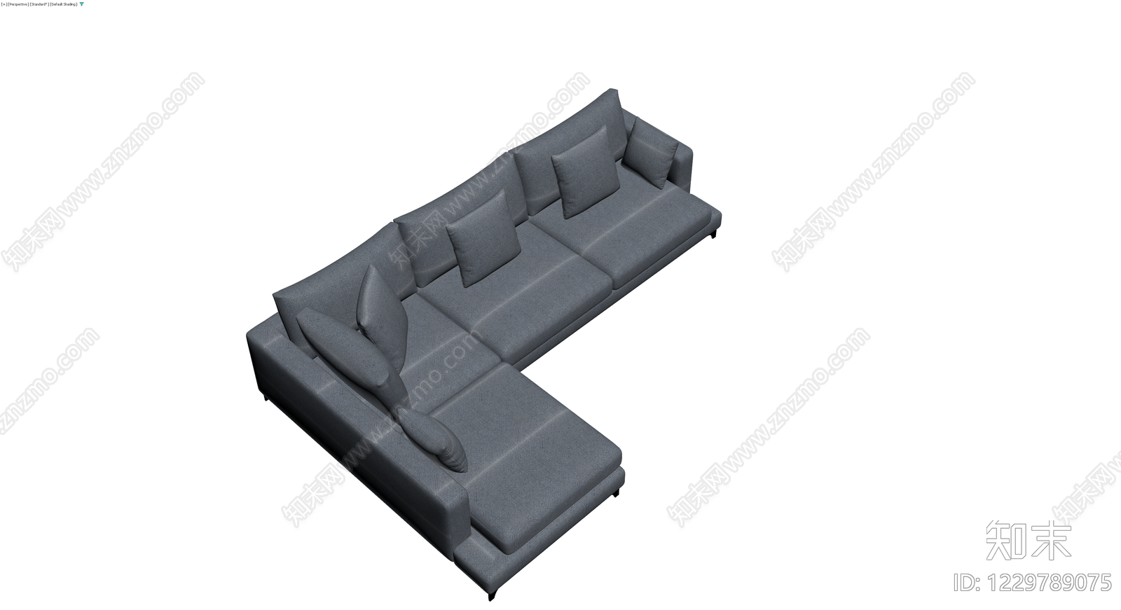 灰色布艺L型沙发3D模型下载【ID:1229789075】
