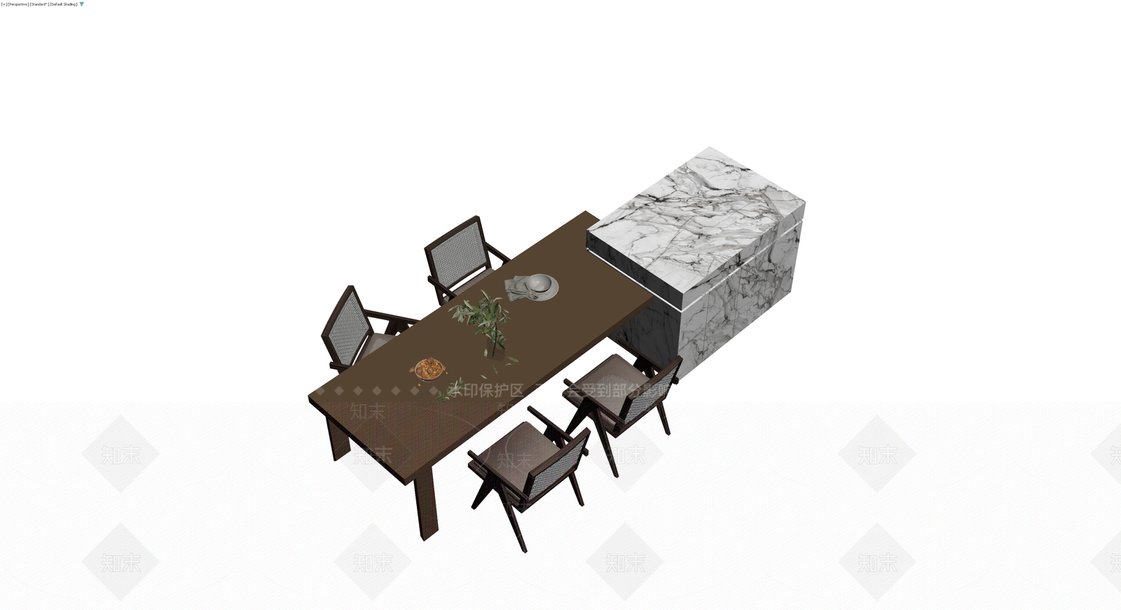 大理石餐桌椅组合3D模型下载【ID:1230793073】