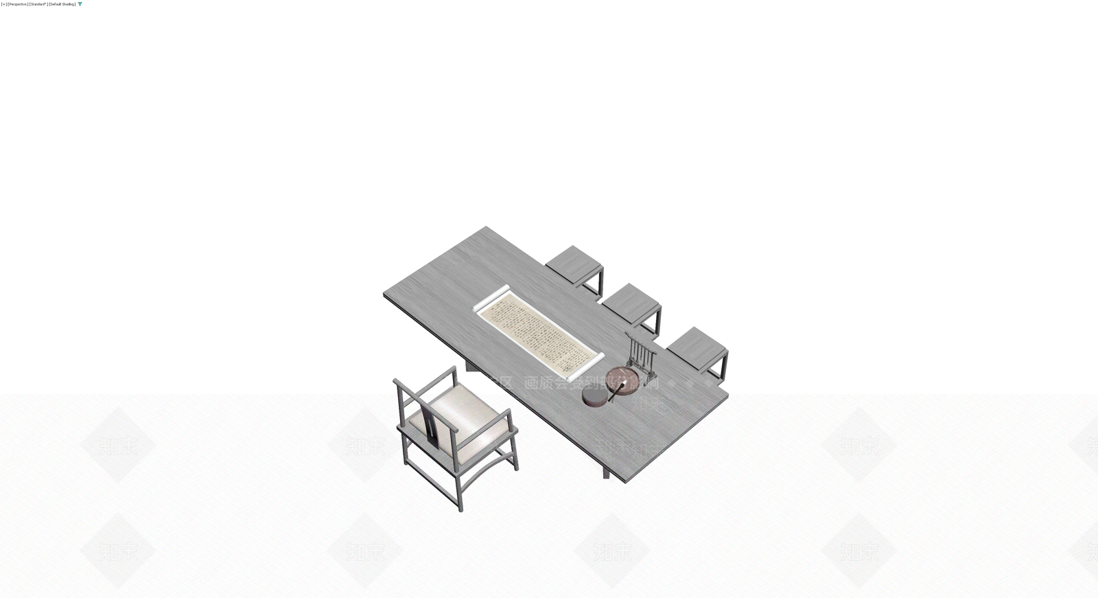 中式书桌椅凳组合3D模型下载【ID:1230113670】