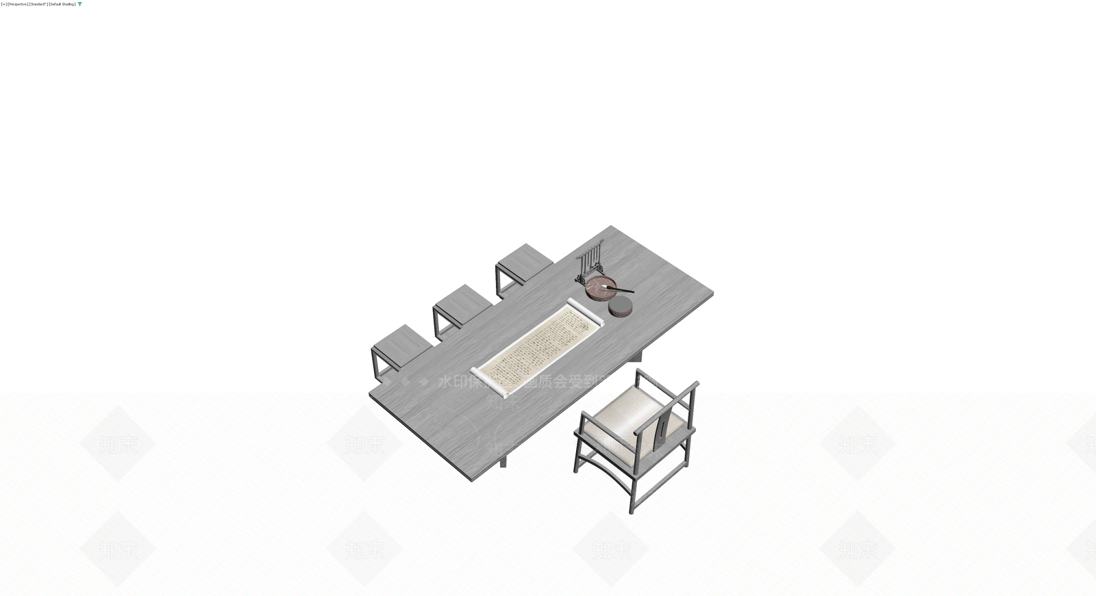 中式书桌椅凳组合3D模型下载【ID:1230113670】
