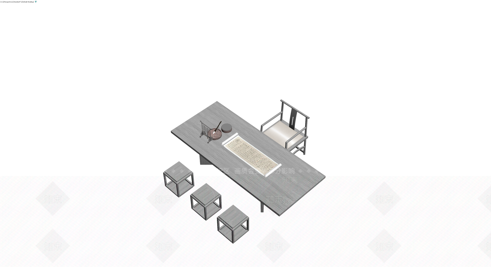 中式书桌椅凳组合3D模型下载【ID:1230113670】