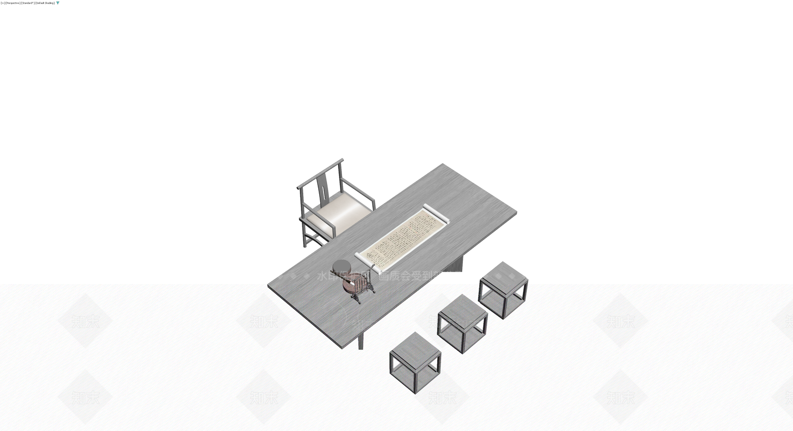 中式书桌椅凳组合3D模型下载【ID:1230113670】