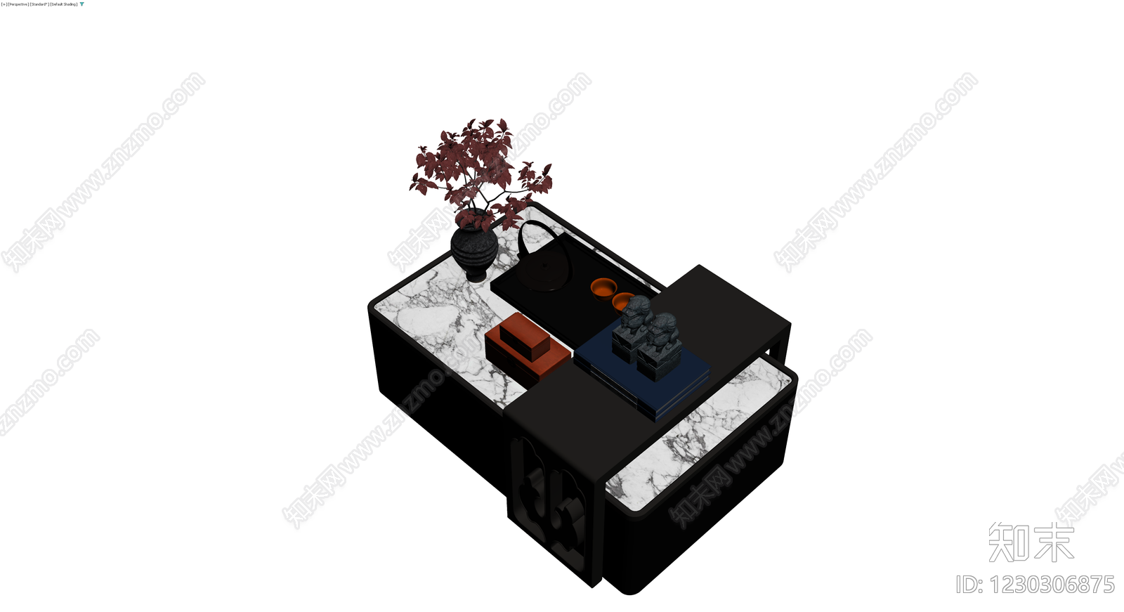 新中式大理石茶几组合3D模型下载【ID:1230306875】