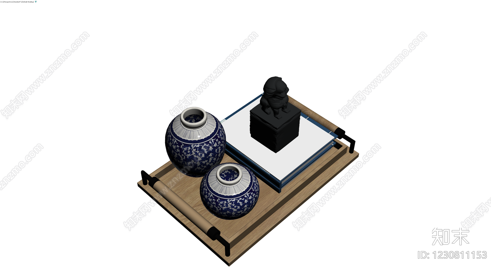 中式摆件组合（青花瓷+印章）3D模型下载【ID:1230811153】