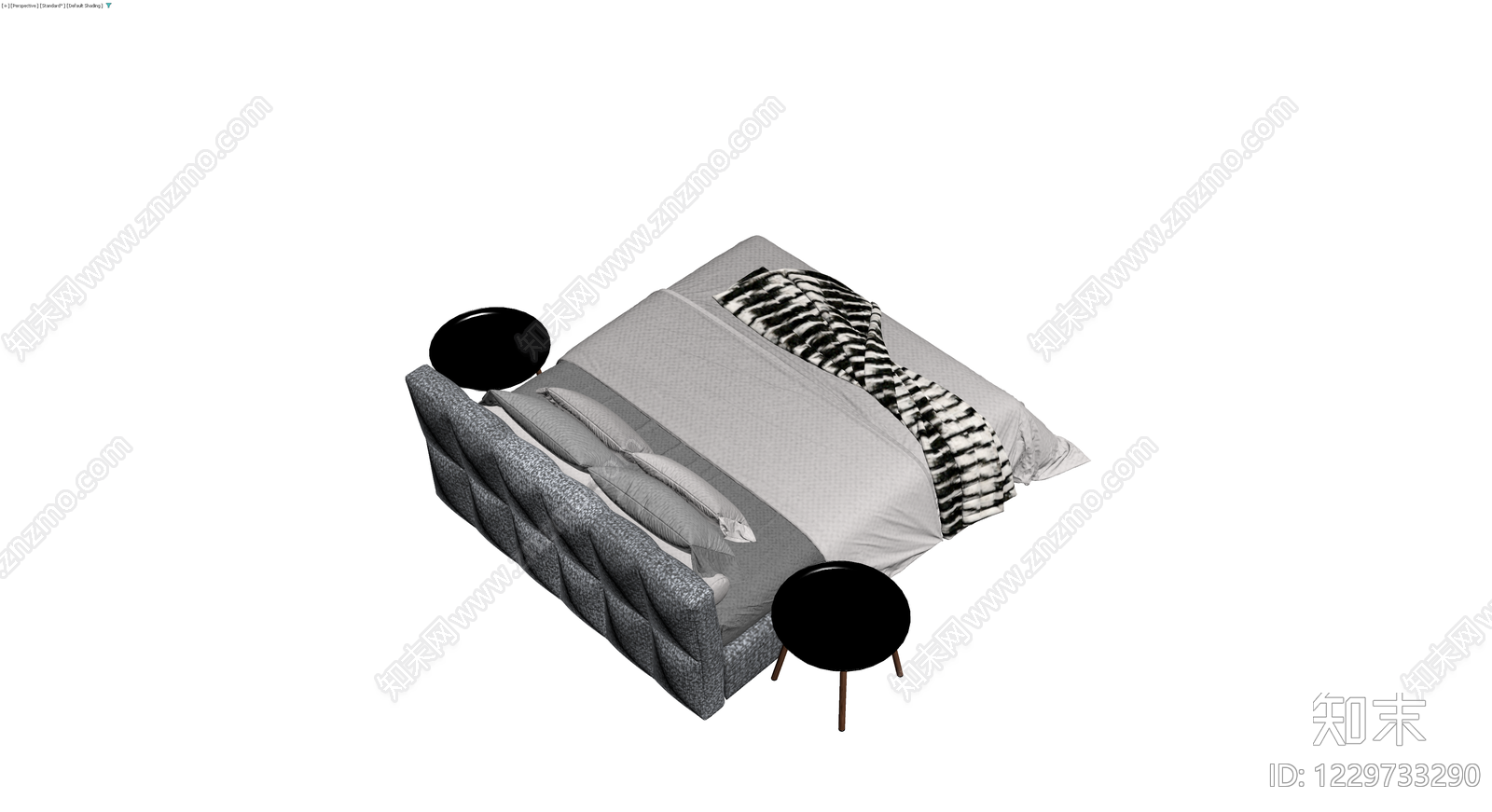 现代软包床及床头柜组合3D模型下载【ID:1229733290】