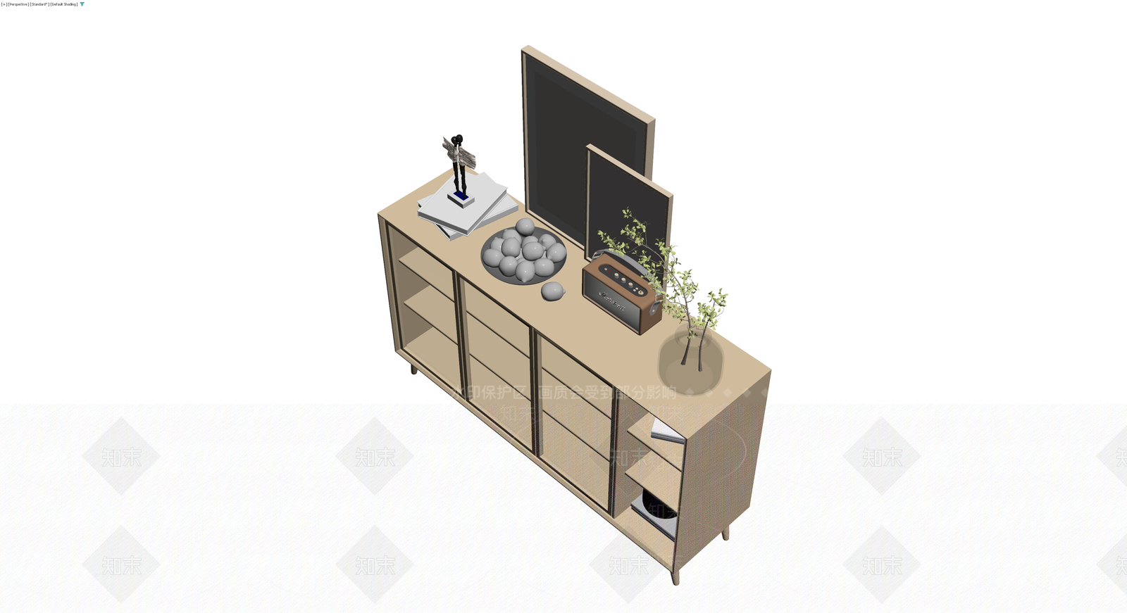 木质组合柜及摆件3D模型下载【ID:1229687803】