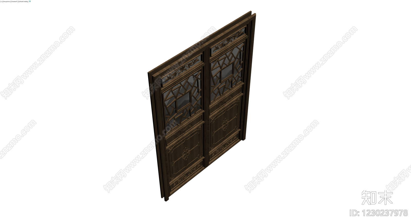 中式雕花双开木门3D模型下载【ID:1230237978】