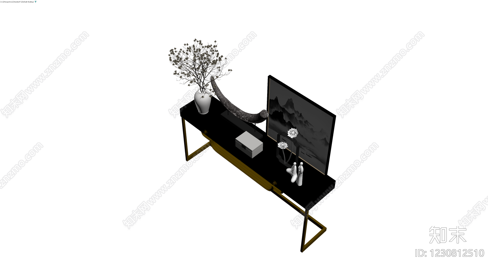 新中式玄关桌及摆件组合3D模型下载【ID:1230812510】