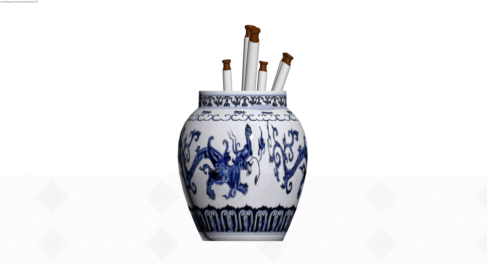 青花龙纹笔筒3D模型下载【ID:1230782385】