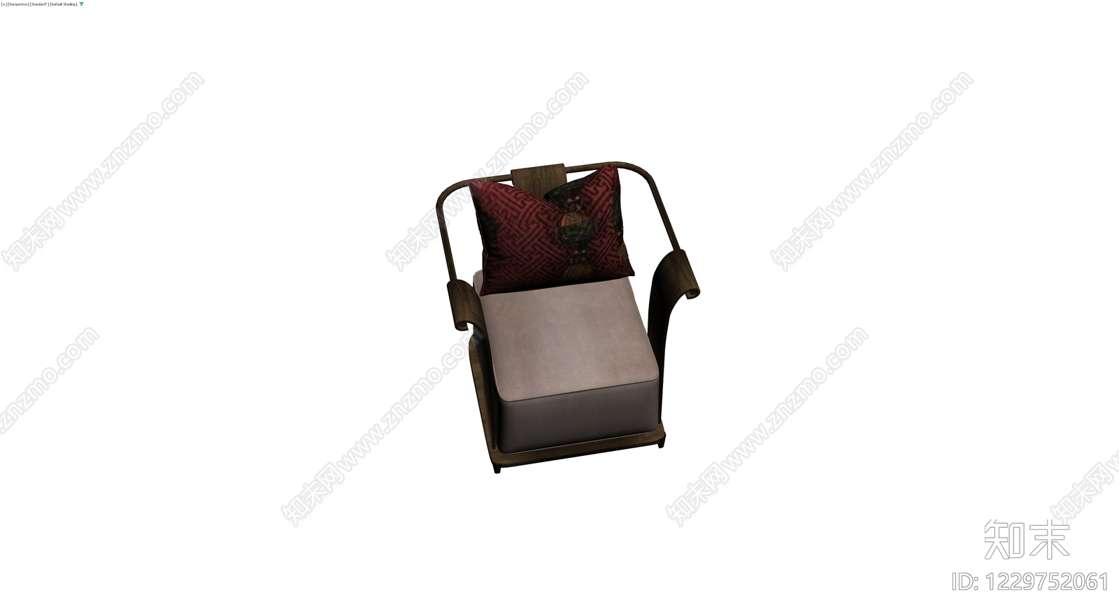 中式木质扶手椅配抱枕3D模型下载【ID:1229752061】