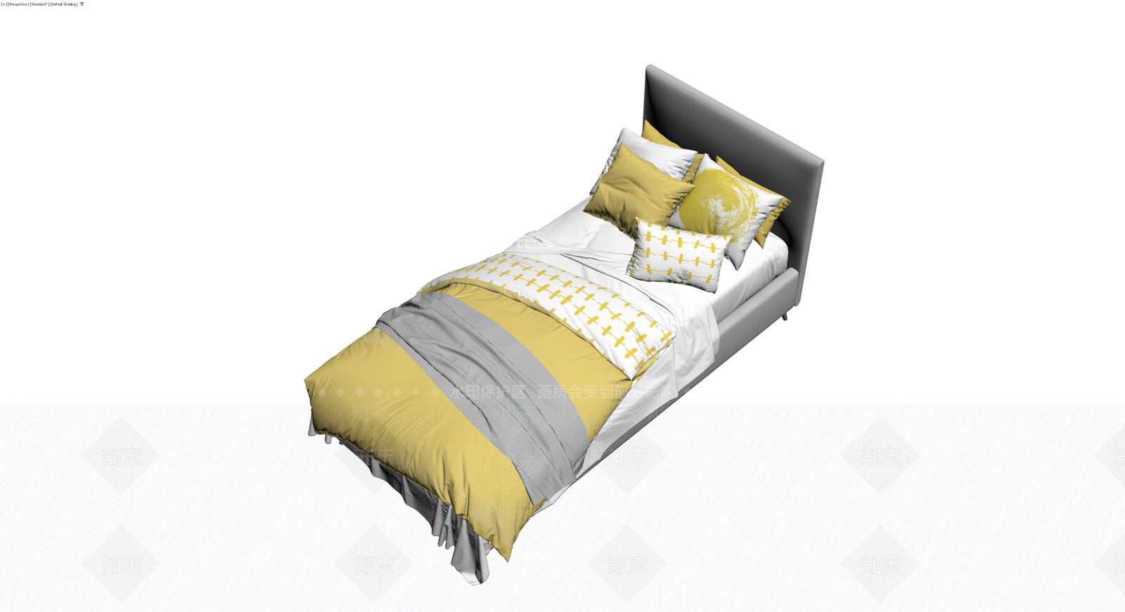 灰色软包床具组合3D模型下载【ID:1230752165】