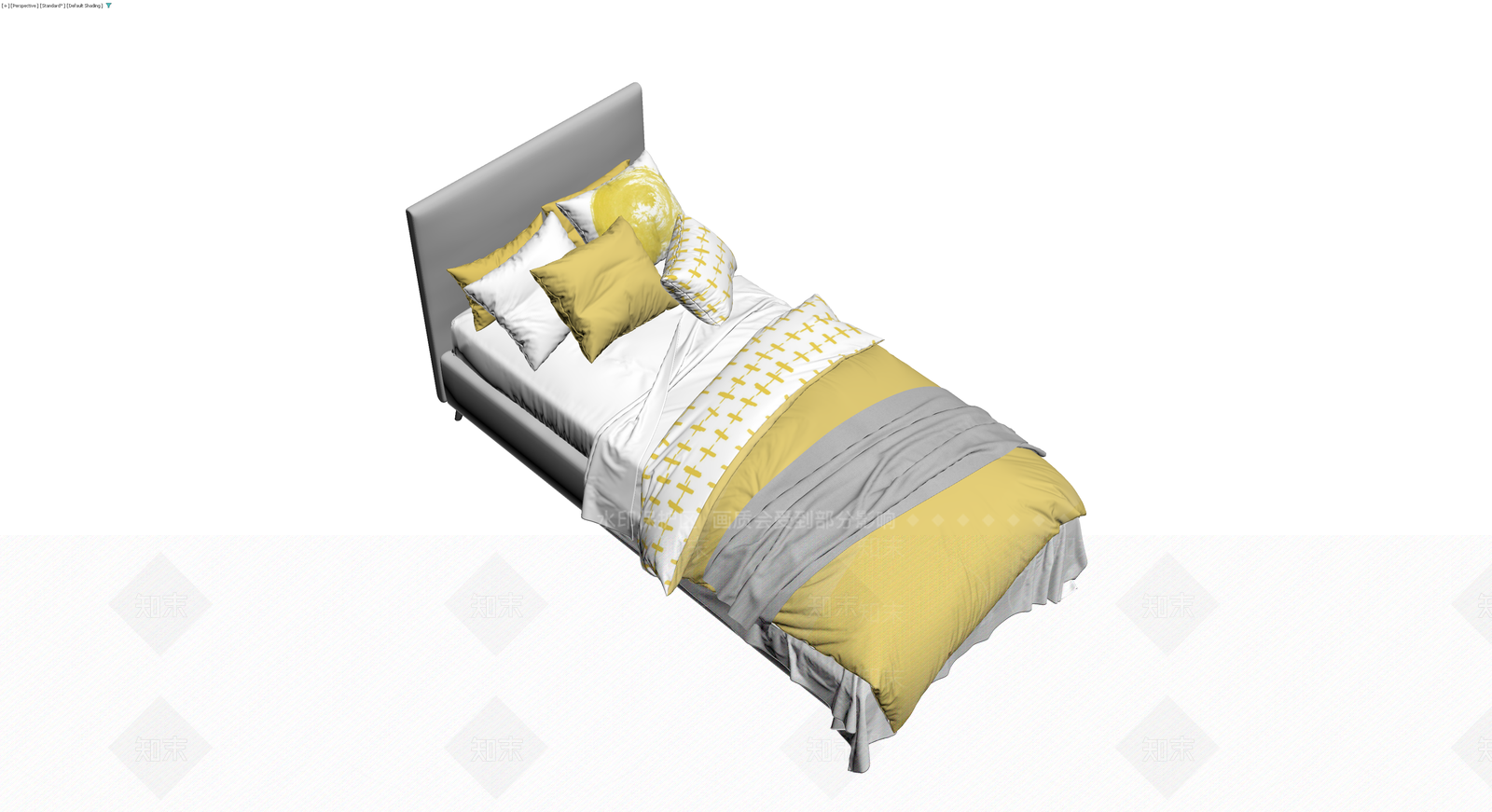 灰色软包床具组合3D模型下载【ID:1230752165】