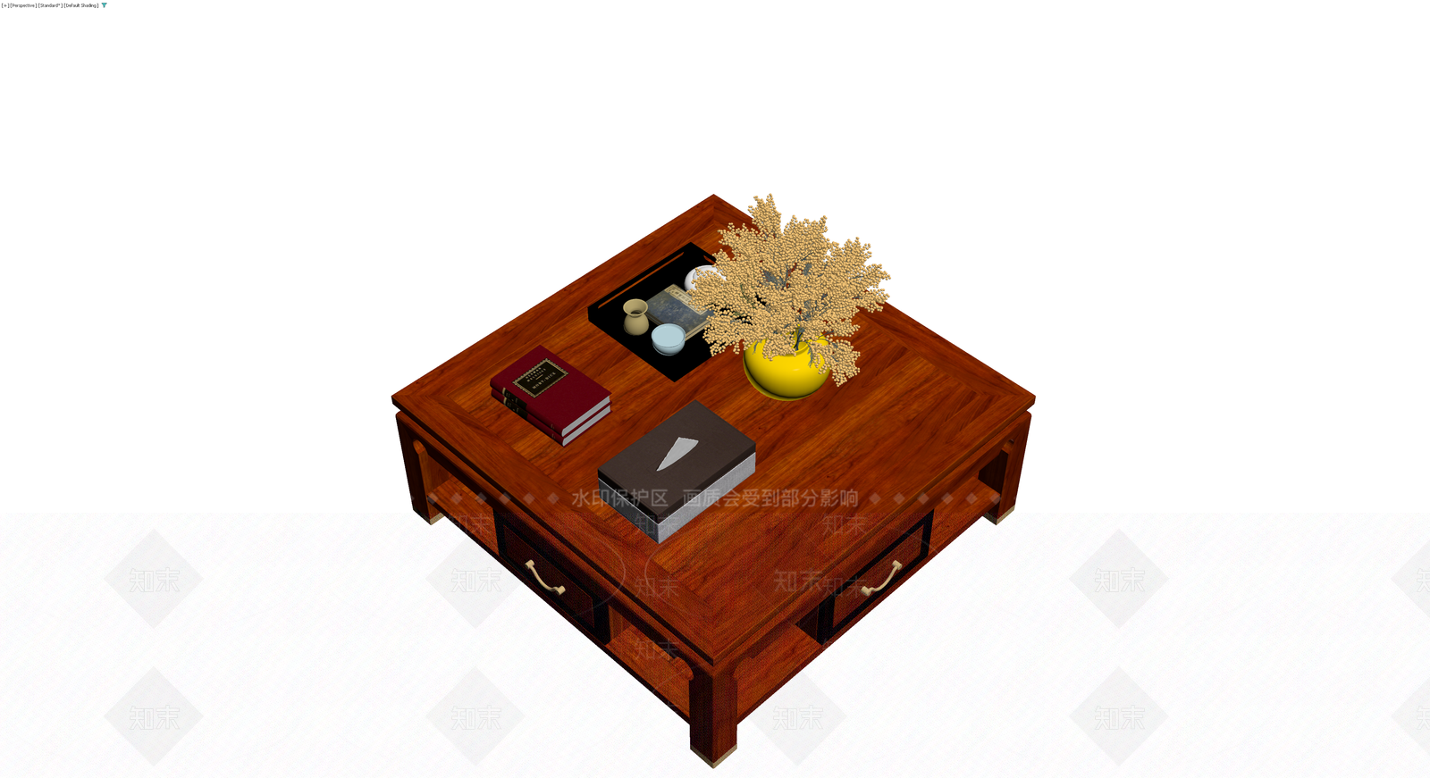 新中式实木茶几及摆件组合3D模型下载【ID:1229944817】