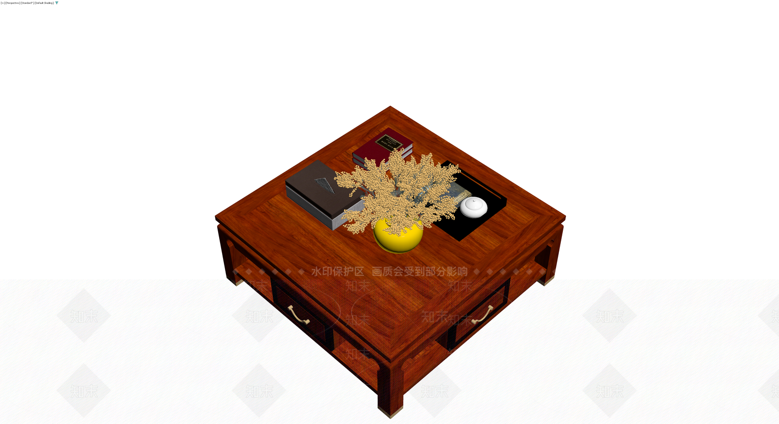 新中式实木茶几及摆件组合3D模型下载【ID:1229944817】